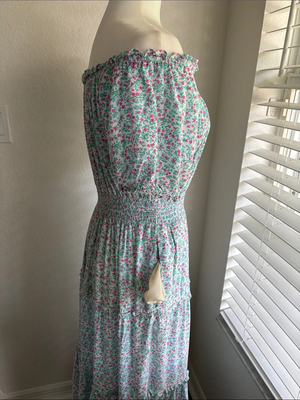 J. Crew Pale Blue/Green & Pink Floral  Tiered Maxi Dress